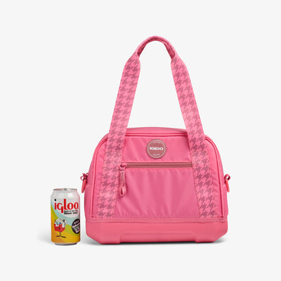 Size View | Tag Along Too 12-Can Satchel Cooler::Thrift Pink::Holds up to 12 cans