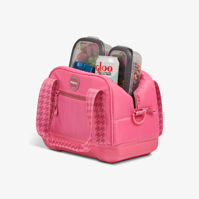 Open View | Tag Along Too 12-Can Satchel Cooler::Thrift Pink::Durable EVA base