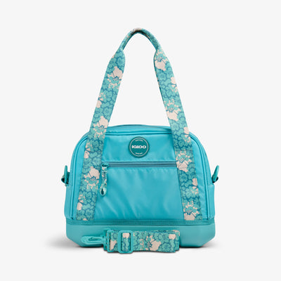 Front View | Tag Along Too 12-Can Satchel Cooler::Lagoon Teal::Water-resistant exterior