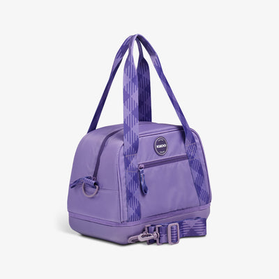 Angle View | Tag Along Too 12-Can Satchel Cooler::Dusted Grape::Adjustable strap