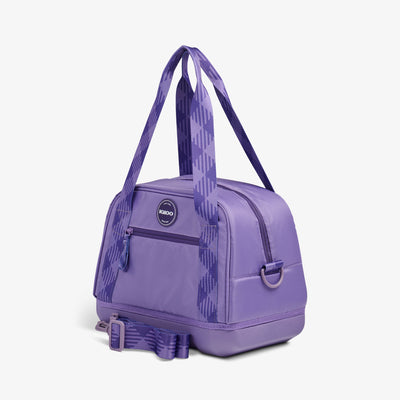 Angle View | Tag Along Too 12-Can Satchel Cooler::Dusted Grape::Storage pocket