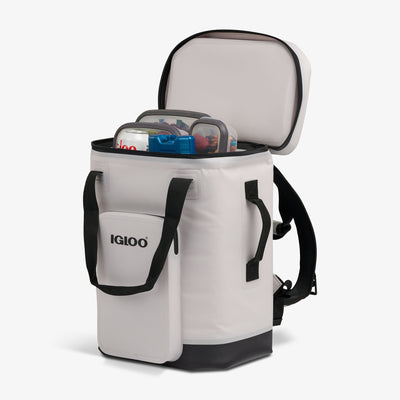 Packed View | Trailmate® 32-Can Backpack::Bone::Easy-open lid