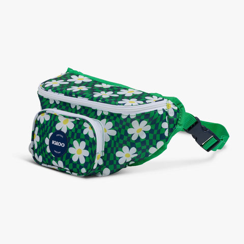 Angle View | Retro Fanny Pack::Psychedelic Daisy::Adjustable waist strap