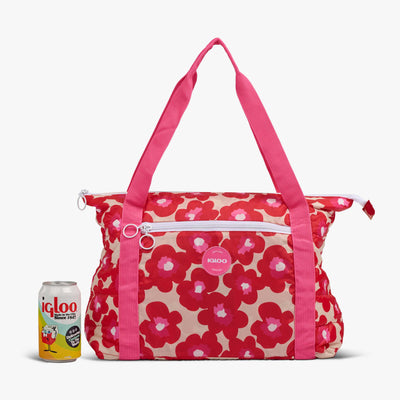 Size View | Retro Packable Puffer 20-Can Cooler Bag::Mod Floral::Holds up to 20 cans 