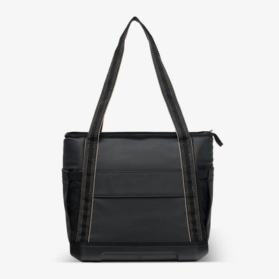 Back View | Tag Along Too 36-Can Tote Cooler::Luxe Black::Trolley pass-through sleeve