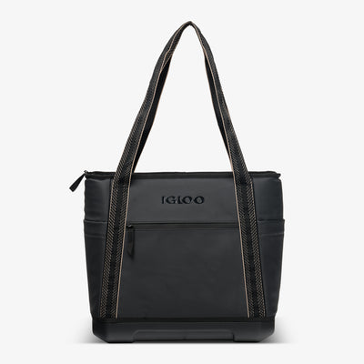 Front View | Tag Along Too 36-Can Tote Cooler::Luxe Black::Smooth faux leather