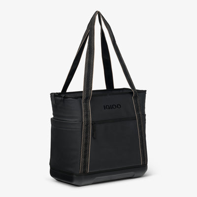 Angle View | Tag Along Too 36-Can Tote Cooler::Luxe Black::Fits wine bottles