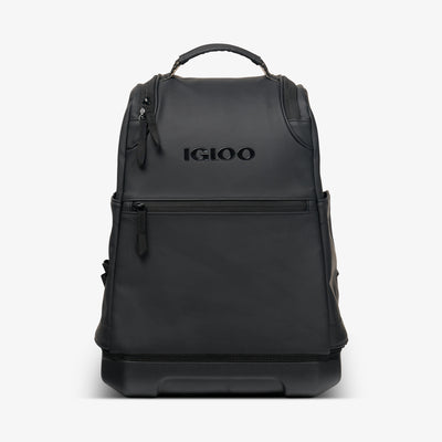 Front View | Tag Along Too 30-Can Backpack::Luxe Black::Smooth faux leather