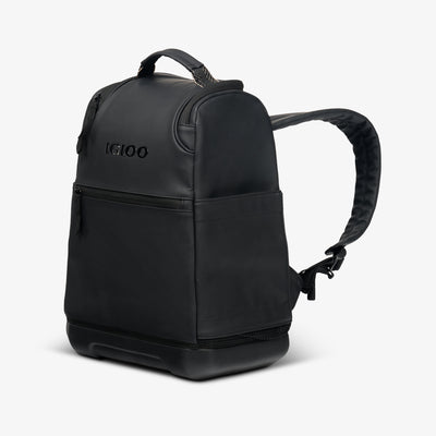 Angle View | Tag Along Too 30-Can Backpack::Luxe Black::Durable EVA base