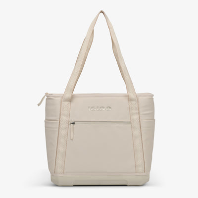 Front View | Tag Along Too 36-Can Tote Cooler::Luxe Linen::Smooth faux leather