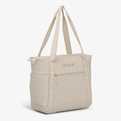 Angle View | Tag Along Too 36-Can Tote Cooler::Luxe Linen::Fits wine bottles
