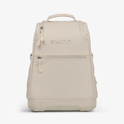 Front View | Tag Along Too 30-Can Backpack::Luxe Linen::Smooth faux leather