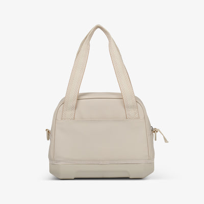 Back View | Tag Along Too 12-Can Satchel Cooler::Luxe Linen::Water-resistant exterior