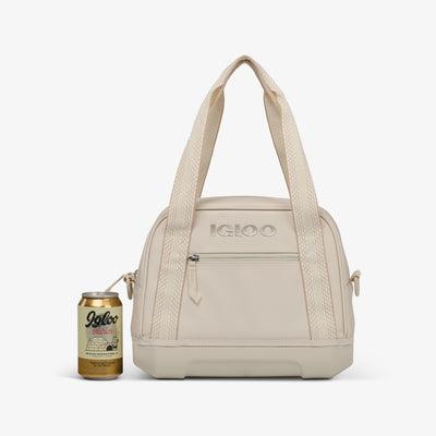 Size View | Tag Along Too 12-Can Satchel Cooler::Luxe Linen::Holds up to 12 cans