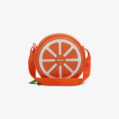 Front View | Citrus Crossbody Cooler Bag::Orange::Vegan leather exterior