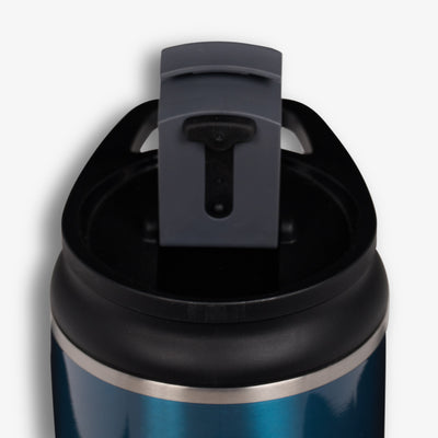 Lid Open View | 40 Oz Flip ‘n’ Sip Tumbler::Modern Blue::Leakproof Flip ‘n’ Sip lid