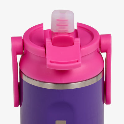 Lid Open View |12oz Stainless Steel Kids Bottle::Purple/Hot Rod Pink::Leakproof Sport Sipper lid 