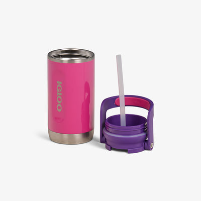 Lid Off View |12oz Stainless Steel Kids Bottle::Hot Rod Pink/Purple::Double-wall, vacuum-insulated