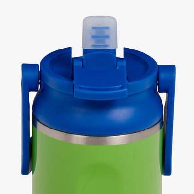 Lid Open View |12oz Stainless Steel Kids Bottle::Nuclear Green/Majestic Blue::Leakproof Sport Sipper lid