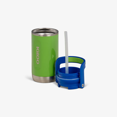 Lid Off View |12oz Stainless Steel Kids Bottle::Nuclear Green/Majestic Blue::Double-wall, vacuum-insulated