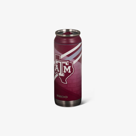 Angle View | Texas A&M University® 16 Oz Can::::Sliding mouth-opening tab