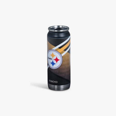 Angle View | Pittsburgh Steelers 16 Oz Can::::Splashproof slider tab