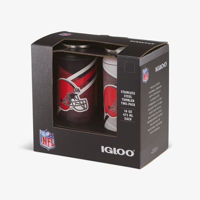 Packaging View | Cleveland Browns Home & Away 16 Oz Can 2-Pack::::Built-in coaster