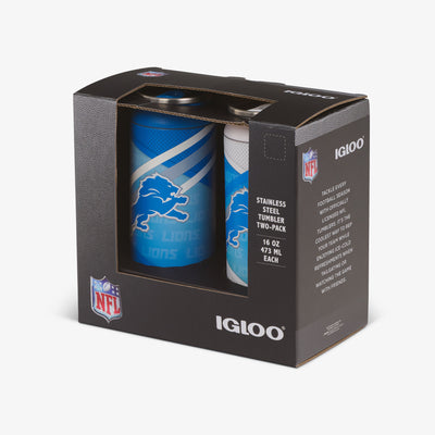 Packaging View | Detroit Lions Home & Away 16 Oz Can 2-Pack::::Built-in coaster