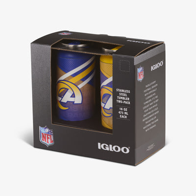 Packaging View | Los Angeles Rams Home & Away 16 Oz Can 2-Pack::::Built-in coaster
