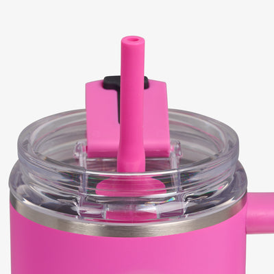 Straw View | 32 Oz Flip ‘n’ Sip Travel Mug::Pink Fizz::Gasketed, leak-resistant straw