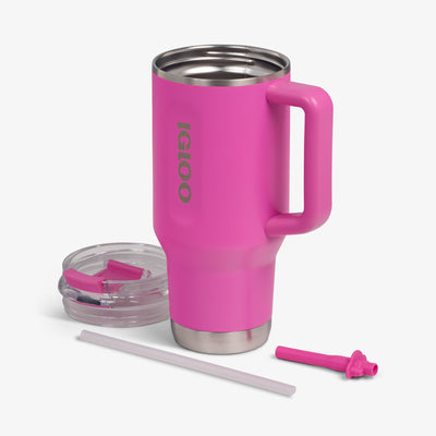 Part View | 32 Oz Flip ‘n’ Sip Travel Mug::Pink Fizz::Double-wall, vacuum-insulated