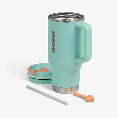 Lid Off View | 32 Oz Flip ‘n’ Sip Travel Mug::Seafoam Green::Double-wall, vacuum-insulated