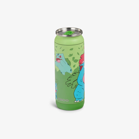 Angle View | Pokémon 16 Oz Can::Bulbasaur::Sliding mouth-opening tab 