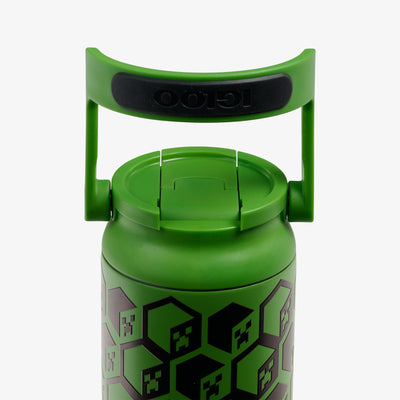 Lid Closed View | Minecraft Creeper Glow in the Dark 20 Oz Bottle::::Tuck Tight handle 