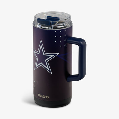 Angle View | NFL 1L Beer Mug::Cowboys::Leakproof flip ‘n’ sip lid 