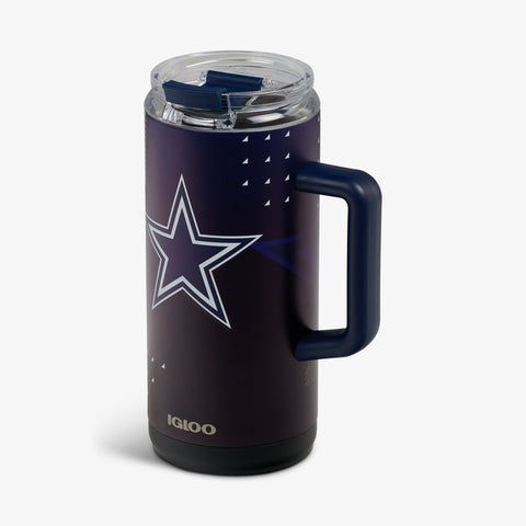 Angle View | NFL 1L Beer Mug::Cowboys::Leakproof flip ‘n’ sip lid 