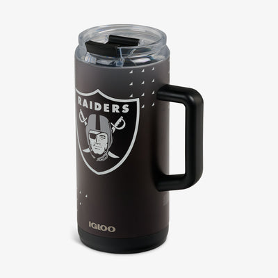 Angle View | NFL 1L Beer Mug::Raiders::Leakproof flip ‘n’ sip lid 