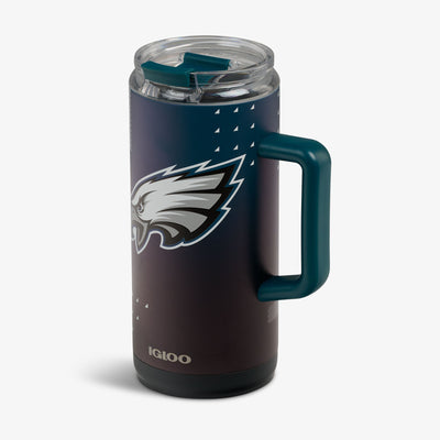Angle View | NFL 1L Beer Mug::Eagles::Leakproof flip ‘n’ sip lid 
