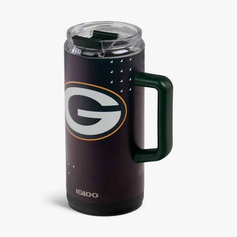 Angle View | NFL 1L Beer Mug::Packers::Leakproof flip ‘n’ sip lid 