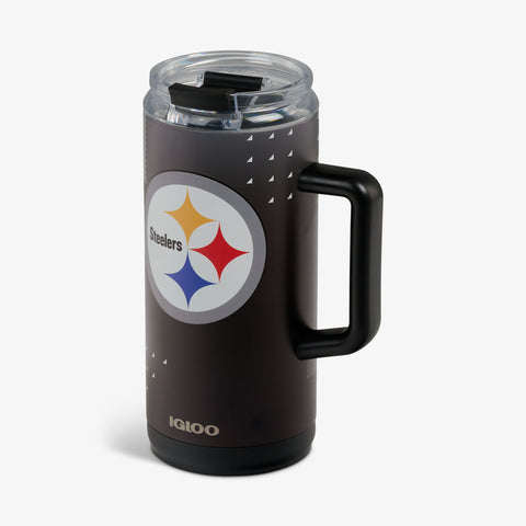 Angle View | NFL 1L Beer Mug::Steelers::Leakproof flip ‘n’ sip lid 