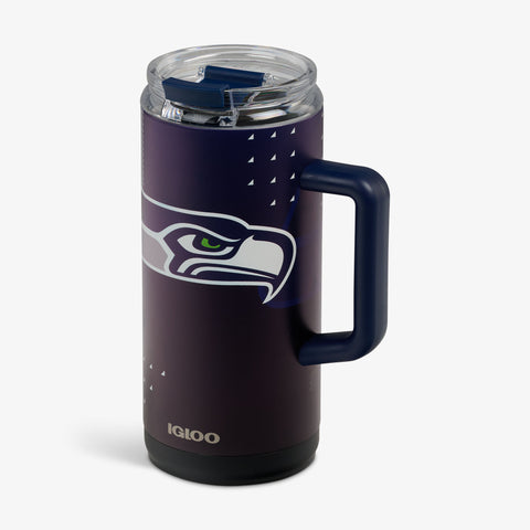 Angle View | NFL 1L Beer Mug::Seahawks::Leakproof flip ‘n’ sip lid 