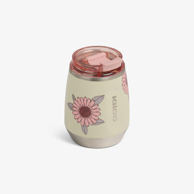 Angle View | Floral 10 Oz Wine Tumbler::Linen::Cold/hot compatible 
