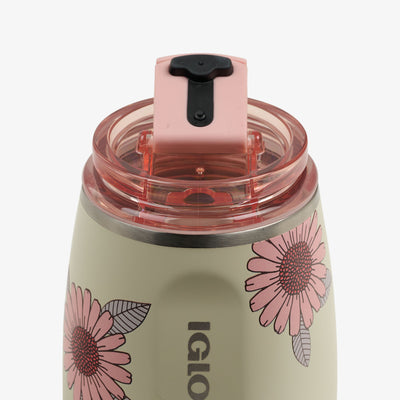 Lid Open View | Floral 10 Oz Wine Tumbler::Linen::