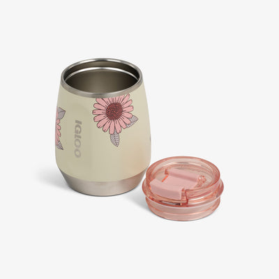 Open View | Floral 10 Oz Wine Tumbler::Linen::Double-wall, vacuum-insulated 