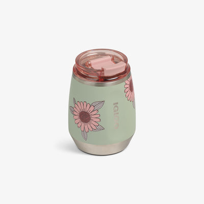 Angle View | Floral 10 Oz Wine Tumbler::Sage::Cold/hot compatible 