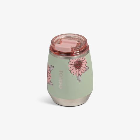 Angle View | Floral 10 Oz Wine Tumbler::Sage::No-look-sip indicator 