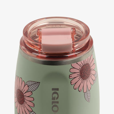 Lid Closed View | Floral 10 Oz Wine Tumbler::Sage::Leakproof Flip ‘n’ Sip lid 