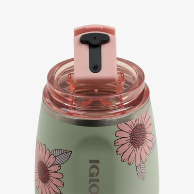 Lid Open View | Floral 10 Oz Wine Tumbler::Sage::