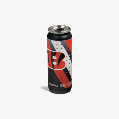 Angle View | NFL 16 Oz Can::Bengals::Sliding mouth-opening tab 