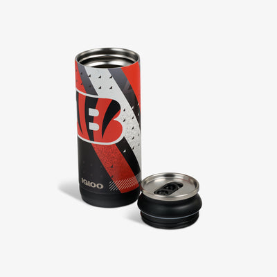 Open View | NFL 16 Oz Can::Bengals::Removable, leakproof lid 